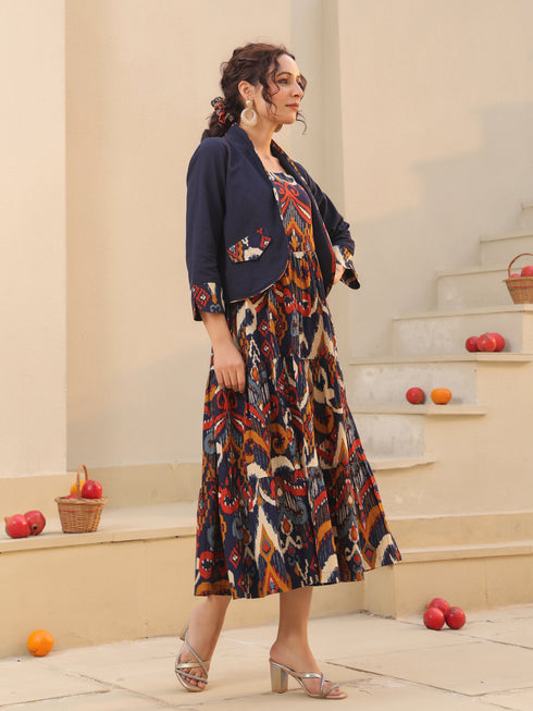 Women Ethnic Motifs Printed Pure Cotton Fit & Flare Midi Dress